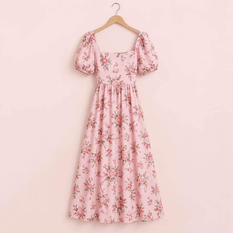 Vestido midi floral rosa em promoção na Renner